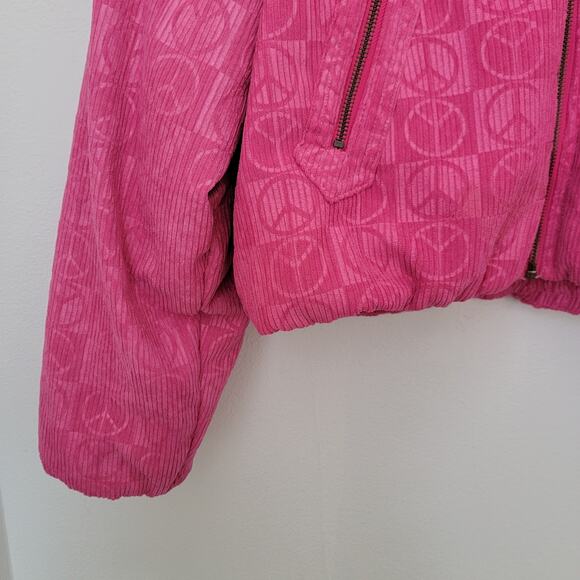 Urban Outfitters‎ UO Femme Embossed Jacket Sz Medium Pink Puffer Full Zip Peace - Picture 7 of 16
